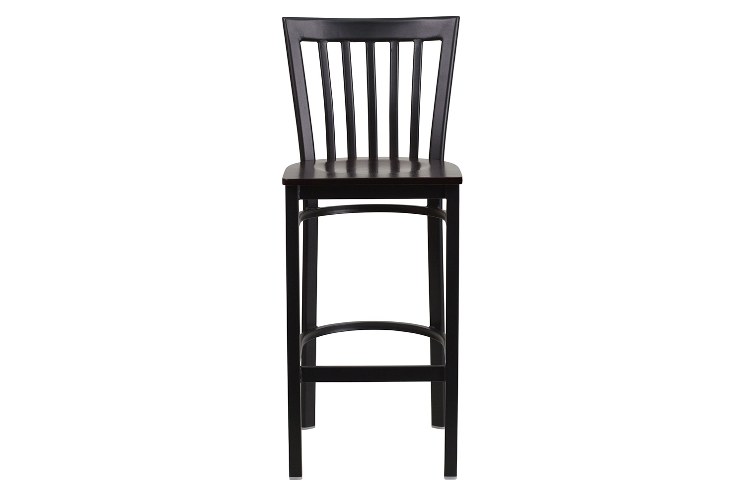 BLNK HERCULES Series Black Metal School House Back Restaurant Bar Stool with Wood Seat - Walnut