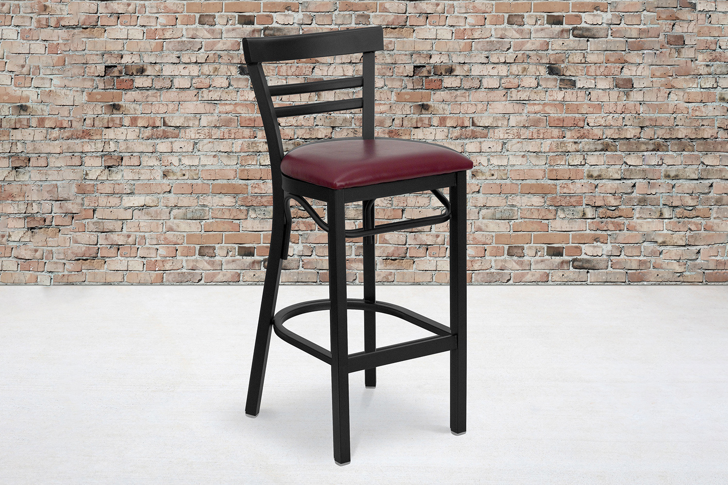 BLNK HERCULES Series Black Metal Two-Slat Ladder Back Restaurant Bar Stool with Vinyl Seat