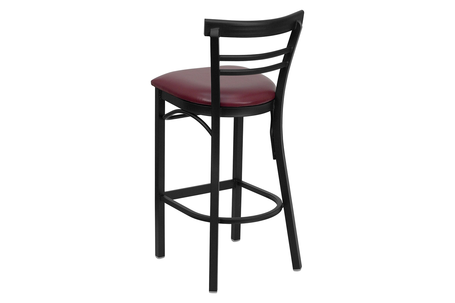 BLNK HERCULES Series Black Metal Two-Slat Ladder Back Restaurant Bar Stool with Vinyl Seat - Burgundy