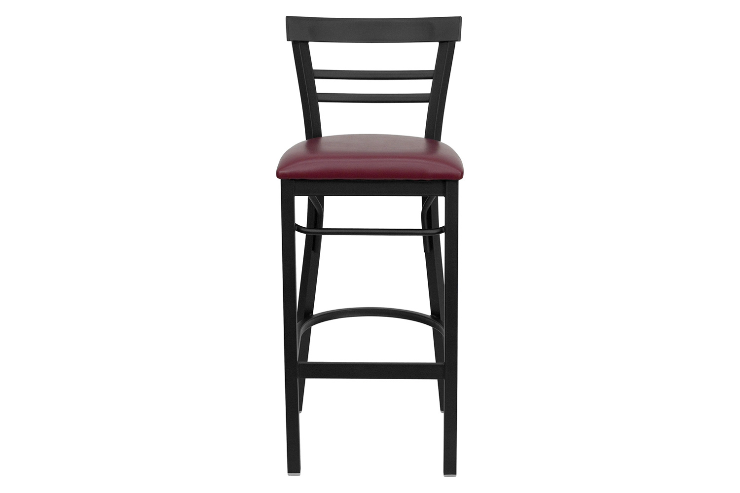 BLNK HERCULES Series Black Metal Two-Slat Ladder Back Restaurant Bar Stool with Vinyl Seat - Burgundy