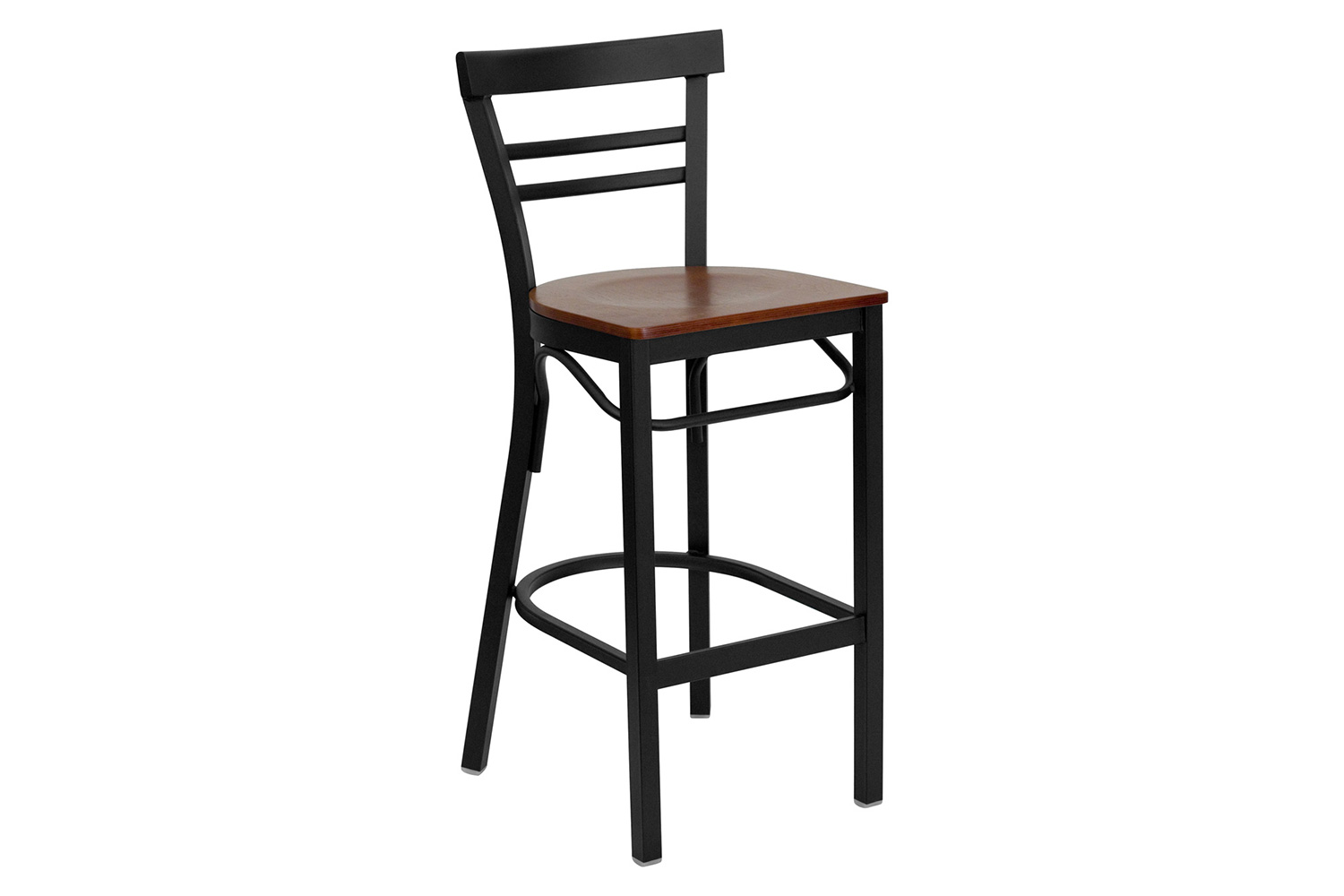 BLNK HERCULES Series Black Metal Two-Slat Ladder Back Restaurant Bar Stool with Wood Seat