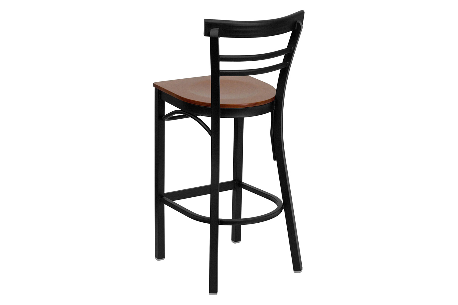 BLNK HERCULES Series Black Metal Two-Slat Ladder Back Restaurant Bar Stool with Wood Seat - Cherry