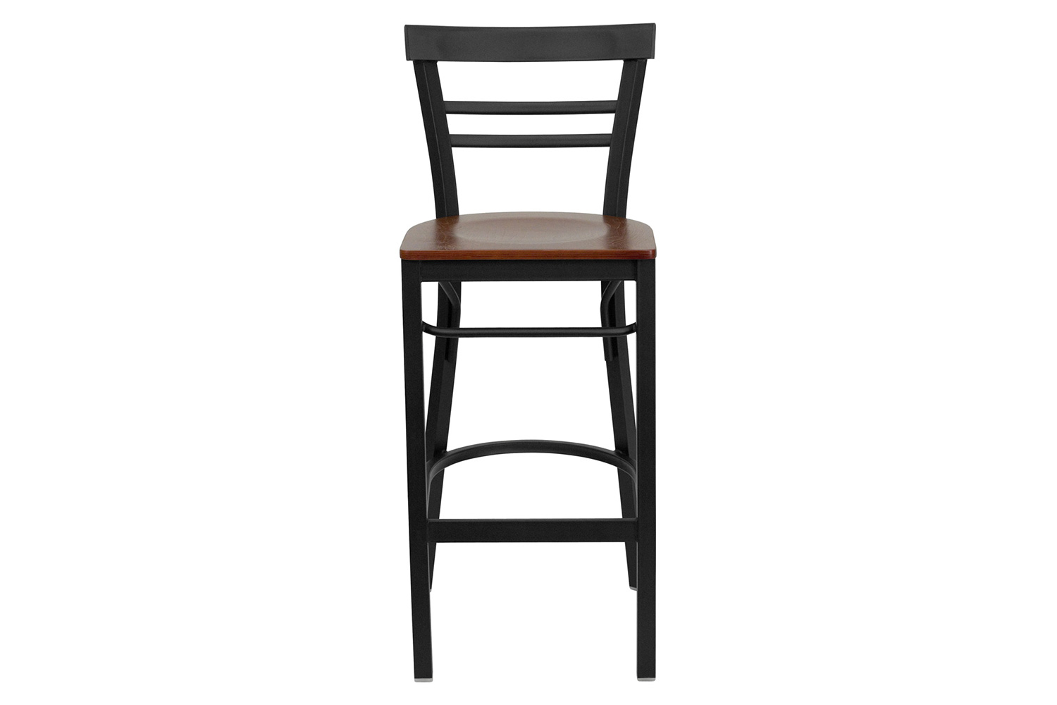 BLNK HERCULES Series Black Metal Two-Slat Ladder Back Restaurant Bar Stool with Wood Seat - Cherry