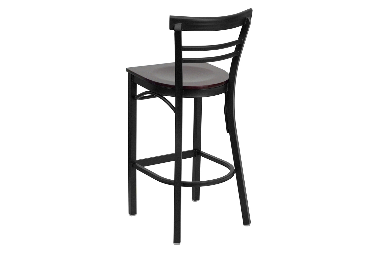 BLNK HERCULES Series Black Metal Two-Slat Ladder Back Restaurant Bar Stool with Wood Seat - Mahogany