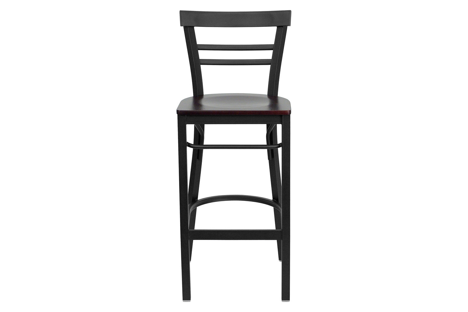 BLNK HERCULES Series Black Metal Two-Slat Ladder Back Restaurant Bar Stool with Wood Seat - Mahogany