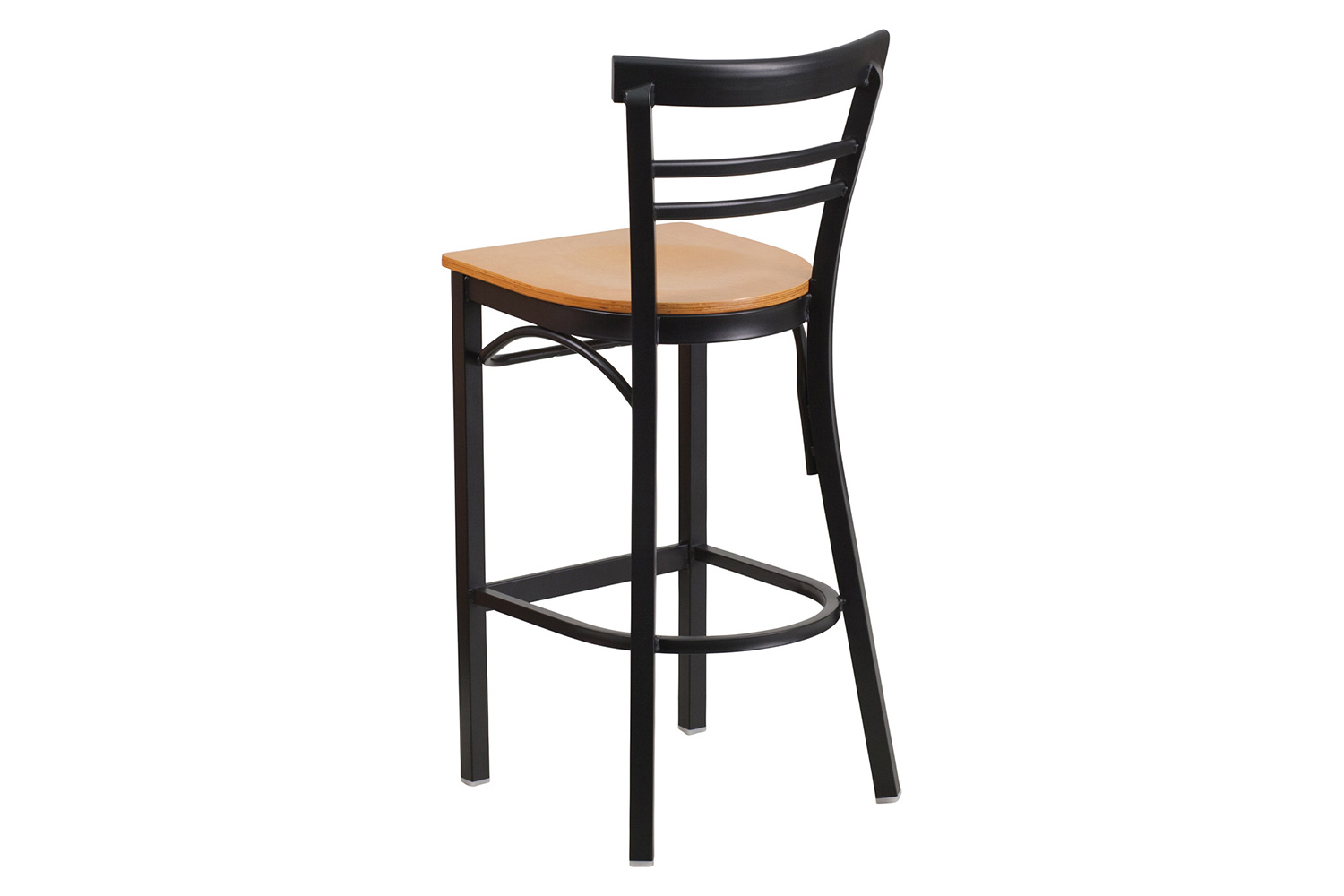 BLNK HERCULES Series Black Metal Two-Slat Ladder Back Restaurant Bar Stool with Wood Seat - Natural