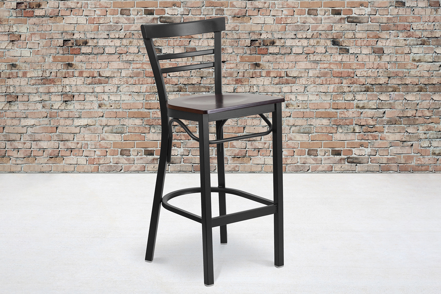 BLNK HERCULES Series Black Metal Two-Slat Ladder Back Restaurant Bar Stool with Wood Seat