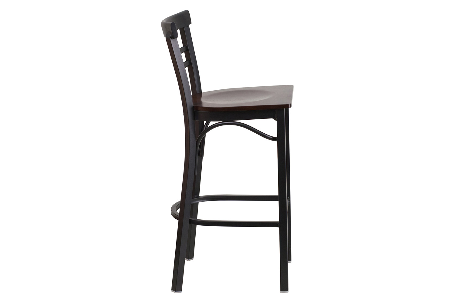 BLNK HERCULES Series Black Metal Two-Slat Ladder Back Restaurant Bar Stool with Wood Seat - Walnut