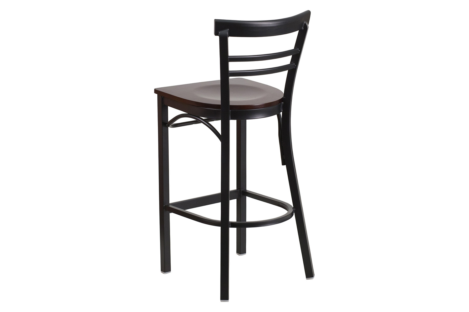 BLNK HERCULES Series Black Metal Two-Slat Ladder Back Restaurant Bar Stool with Wood Seat - Walnut