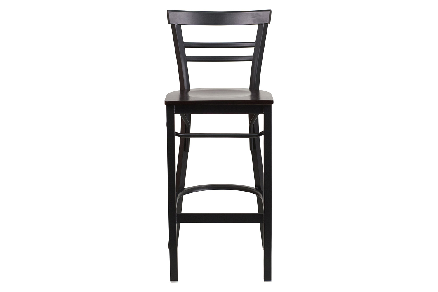 BLNK HERCULES Series Black Metal Two-Slat Ladder Back Restaurant Bar Stool with Wood Seat - Walnut