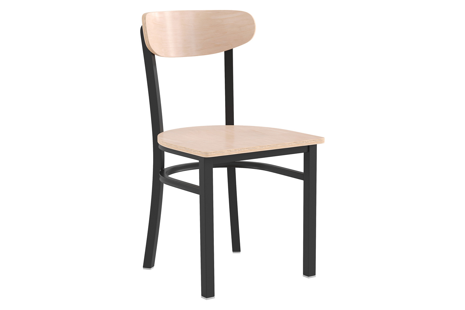 BLNK Wright Commercial Dining Chair with Black Steel Frame, Solid Wood Seat, and Boomerang Back - Natural Birch