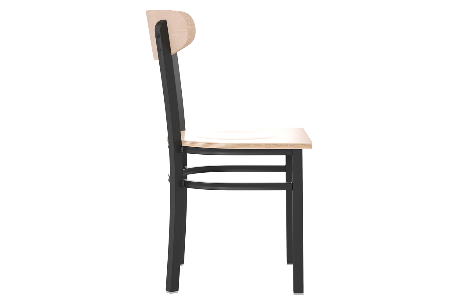 BLNK Wright Commercial Dining Chair with Black Steel Frame, Solid Wood Seat, and Boomerang Back - Natural Birch