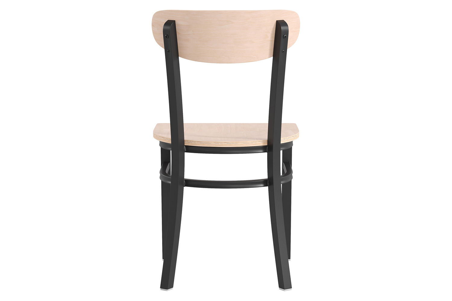 BLNK Wright Commercial Dining Chair with Black Steel Frame, Solid Wood Seat, and Boomerang Back - Natural Birch