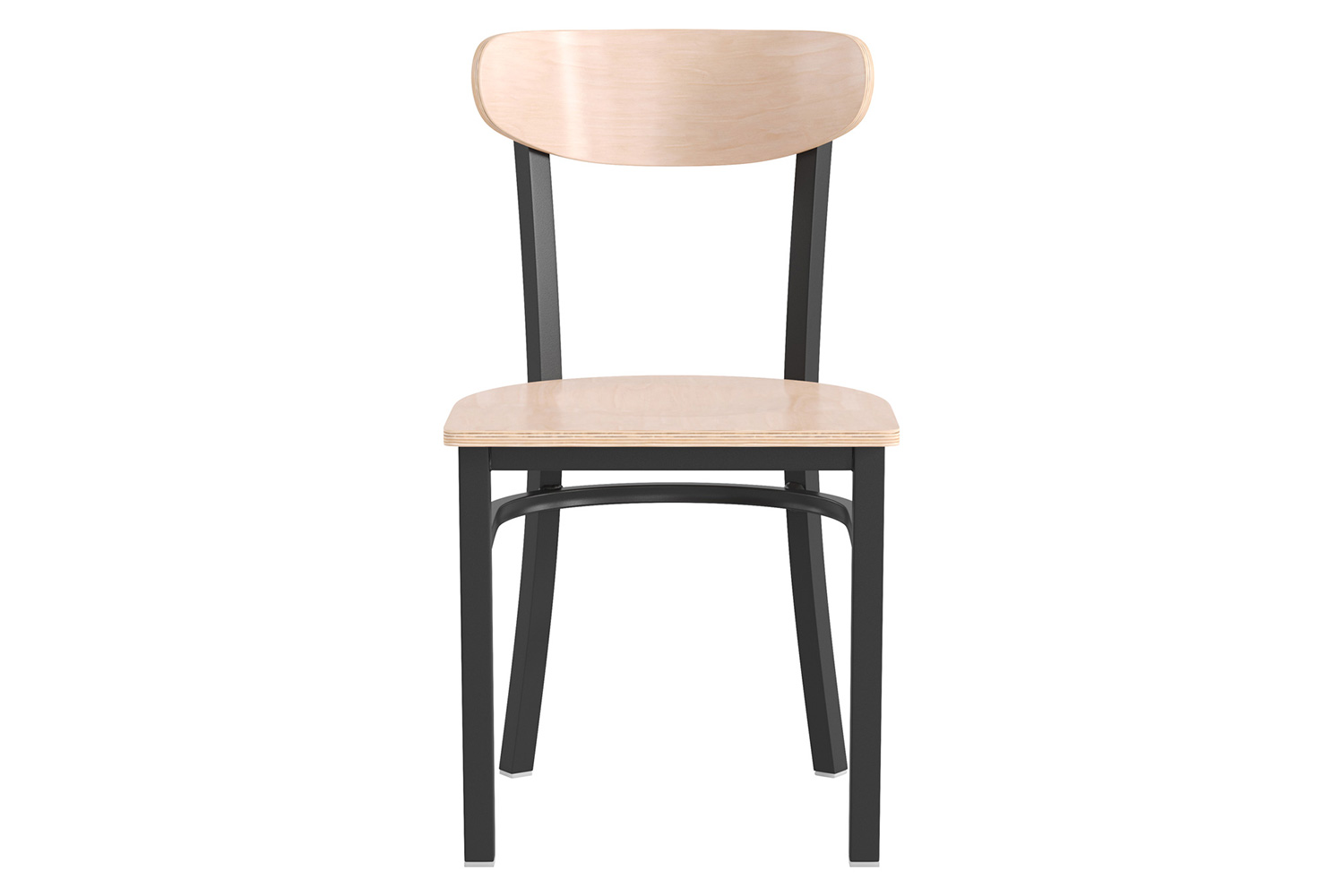 BLNK Wright Commercial Dining Chair with Black Steel Frame, Solid Wood Seat, and Boomerang Back - Natural Birch