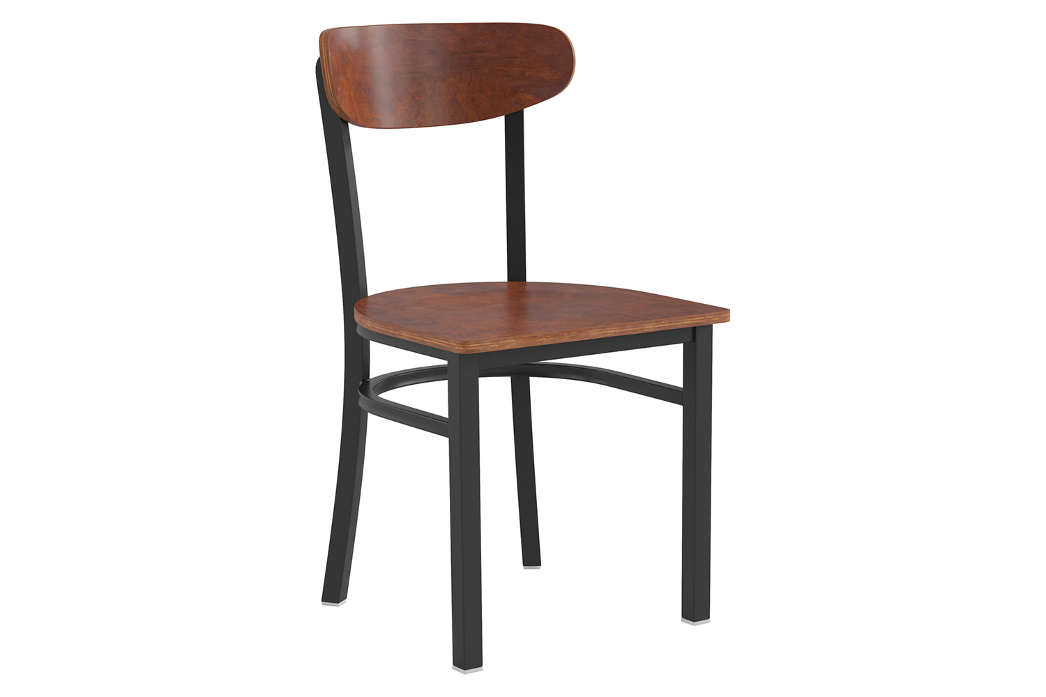 BLNK Wright Commercial Dining Chair with Black Steel Frame, Solid Wood Seat, and Boomerang Back - Walnut