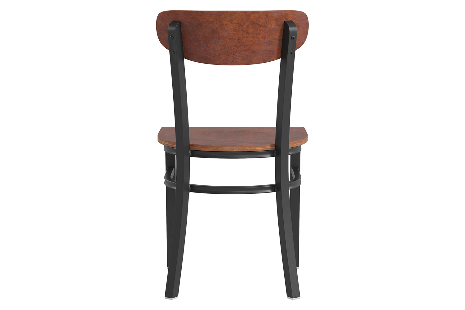 BLNK Wright Commercial Dining Chair with Black Steel Frame, Solid Wood Seat, and Boomerang Back - Walnut