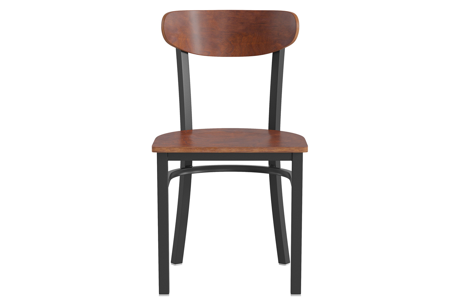 BLNK Wright Commercial Dining Chair with Black Steel Frame, Solid Wood Seat, and Boomerang Back - Walnut