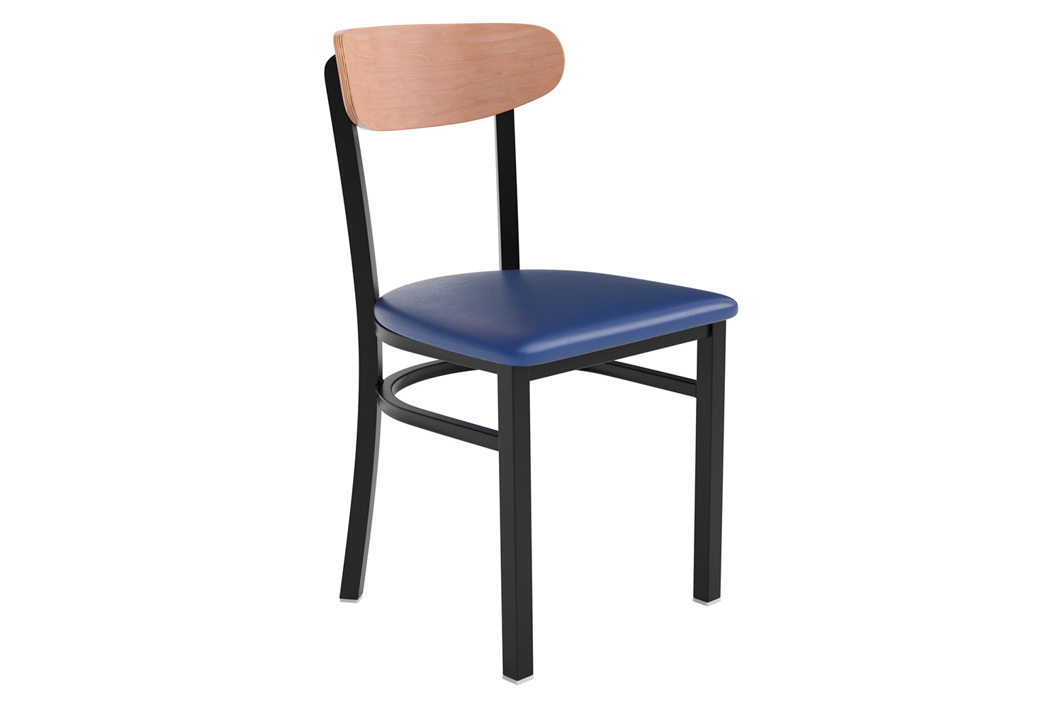 BLNK Wright Commercial Vinyl Dining Chair with Natural Birch Finish Wooden Boomerang Back - Blue