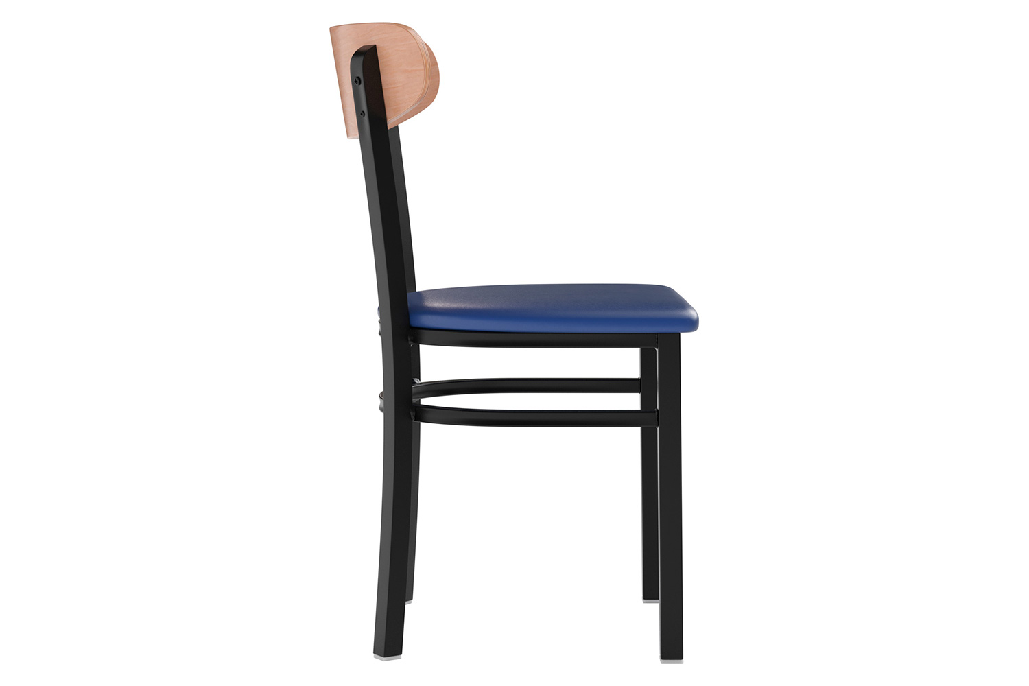 BLNK Wright Commercial Vinyl Dining Chair with Natural Birch Finish Wooden Boomerang Back - Blue