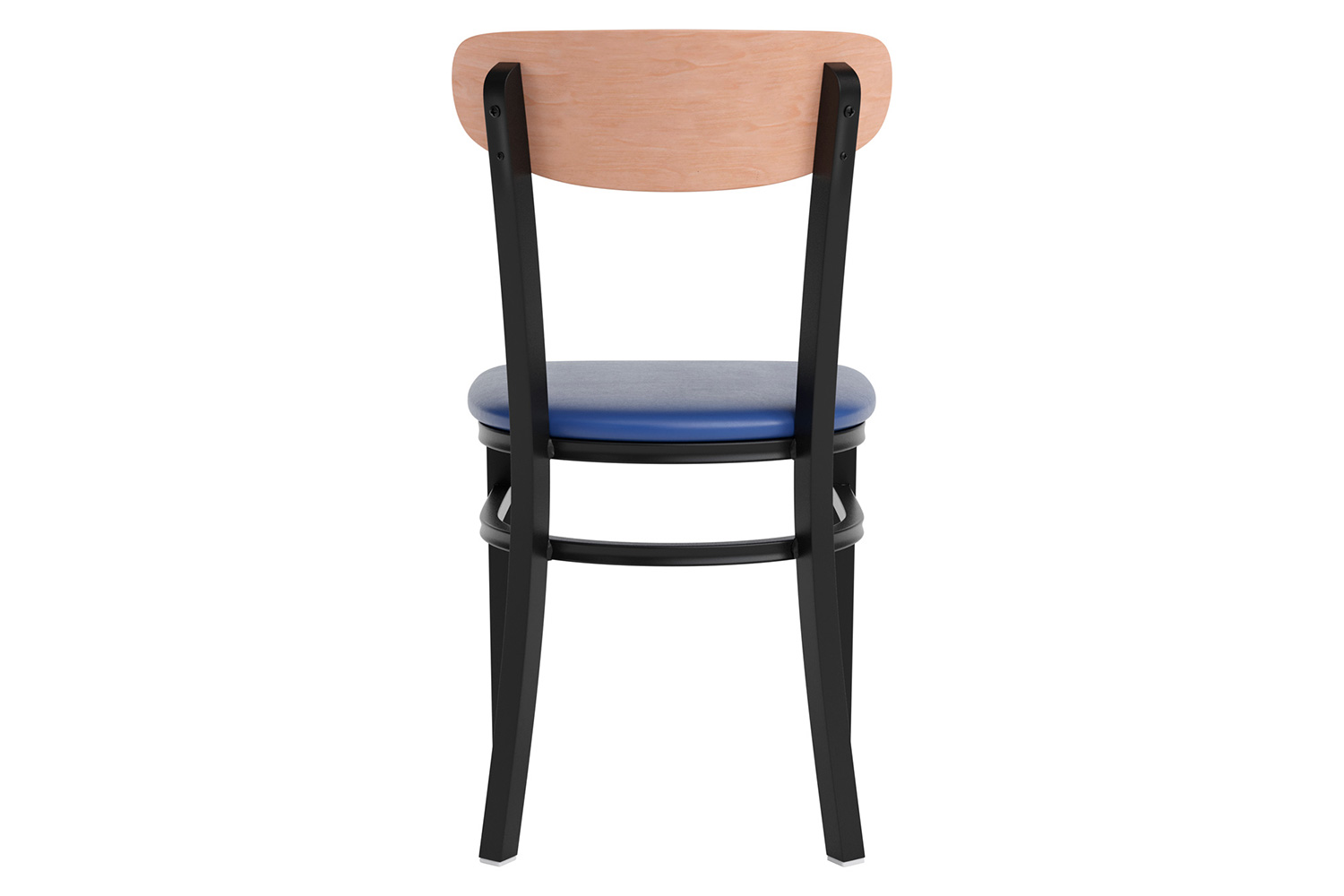 BLNK Wright Commercial Vinyl Dining Chair with Natural Birch Finish Wooden Boomerang Back - Blue