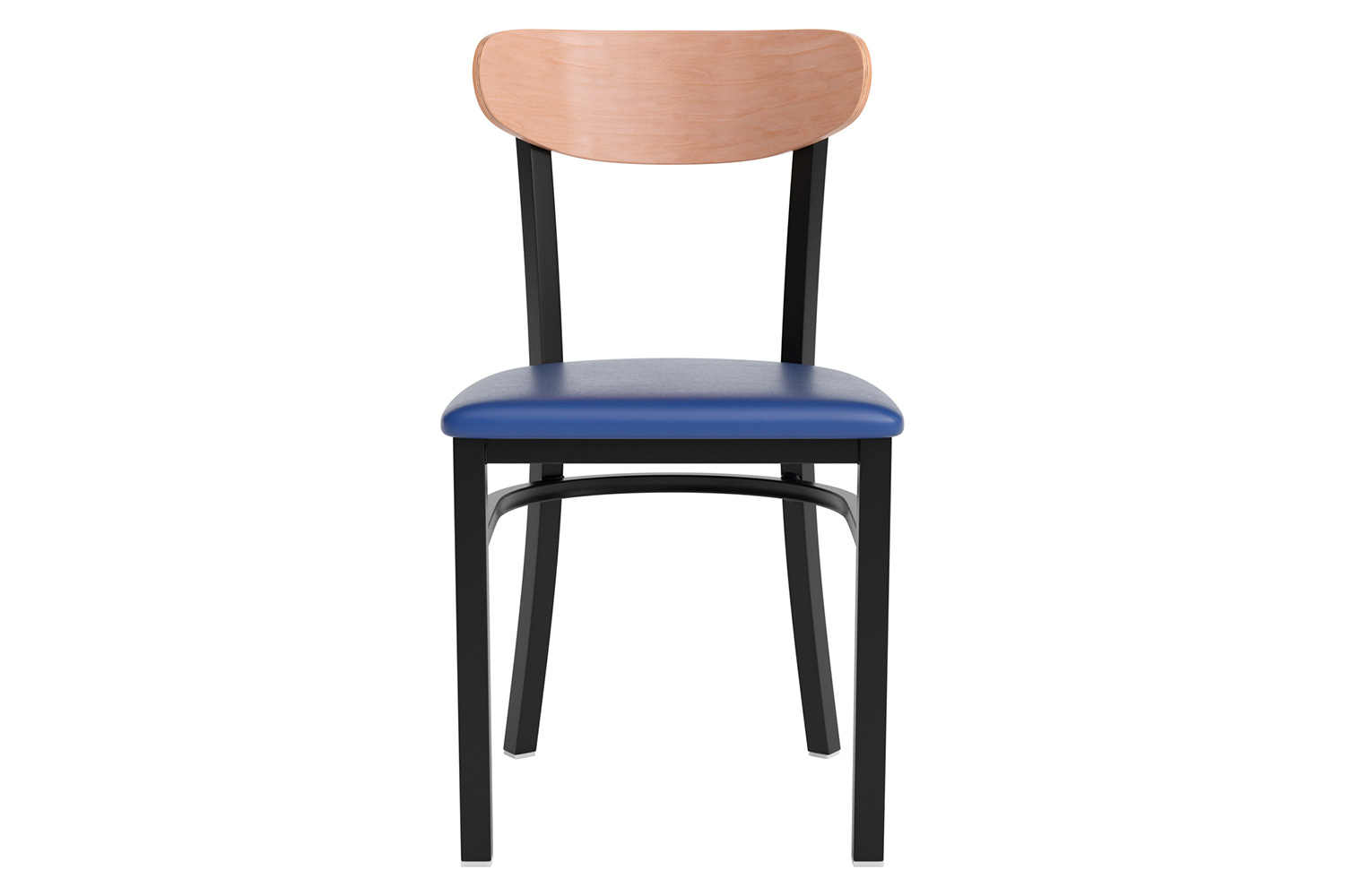 BLNK Wright Commercial Vinyl Dining Chair with Natural Birch Finish Wooden Boomerang Back - Blue