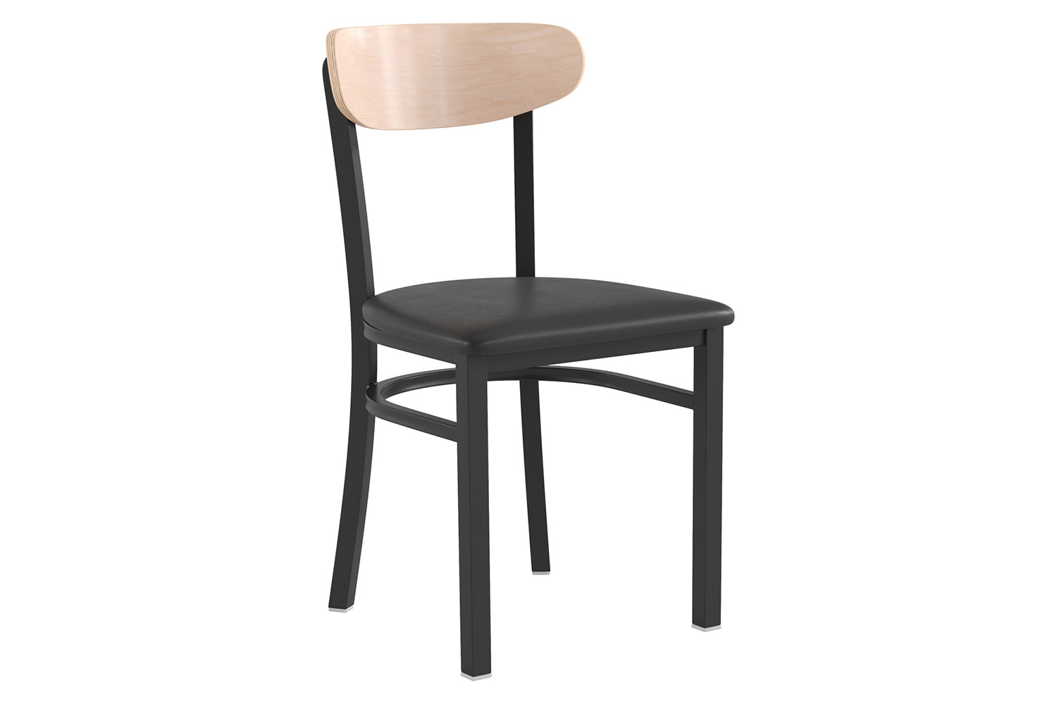 BLNK Wright Commercial Vinyl Dining Chair with Natural Birch Finish Wooden Boomerang Back - Black