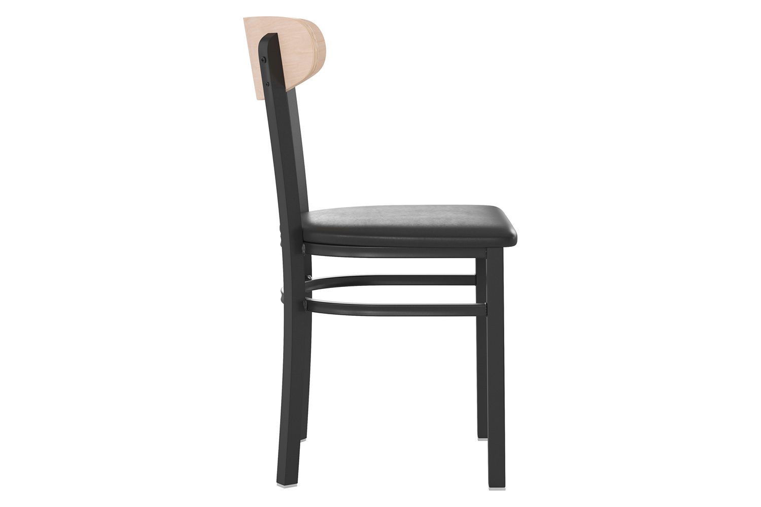 BLNK Wright Commercial Vinyl Dining Chair with Natural Birch Finish Wooden Boomerang Back - Black