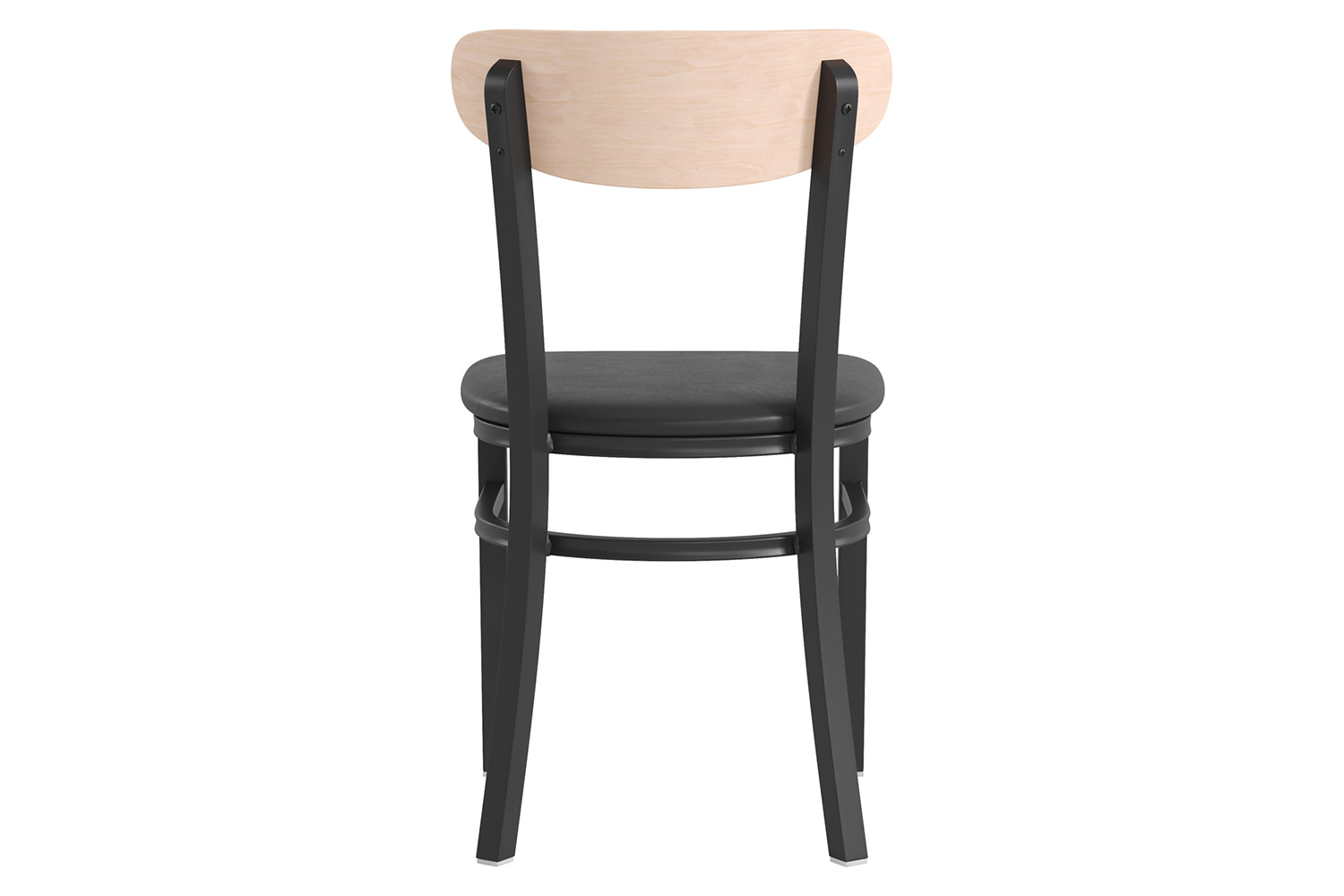 BLNK Wright Commercial Vinyl Dining Chair with Natural Birch Finish Wooden Boomerang Back - Black