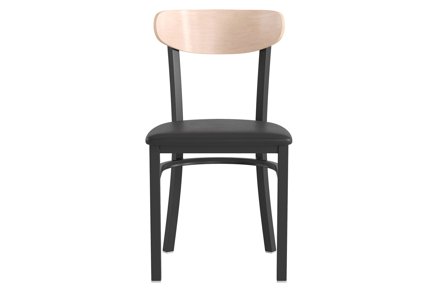 BLNK Wright Commercial Vinyl Dining Chair with Natural Birch Finish Wooden Boomerang Back - Black