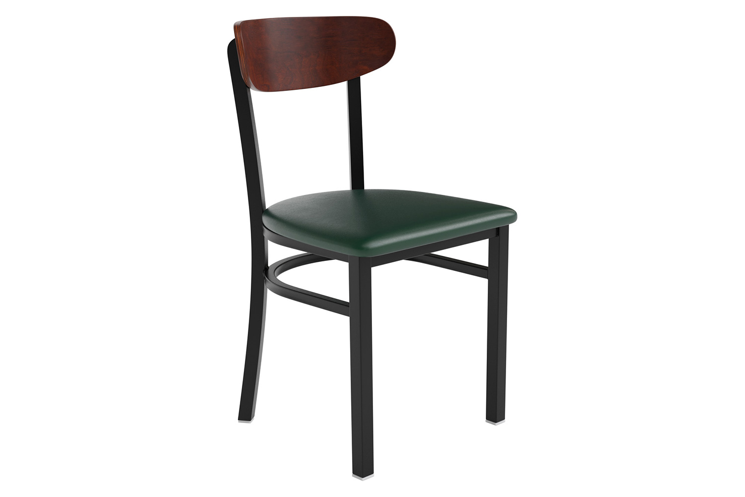 BLNK™ Wright Commercial Vinyl Dining Chair with Walnut Finish Wooden Boomerang Back - Green