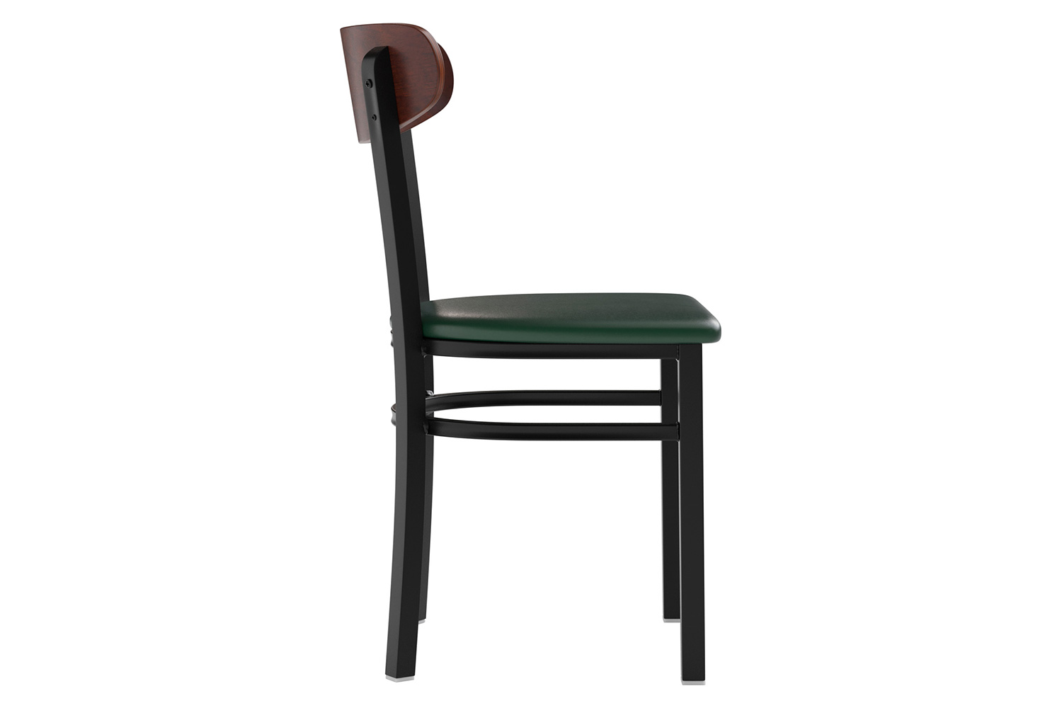 BLNK™ Wright Commercial Vinyl Dining Chair with Walnut Finish Wooden Boomerang Back - Green