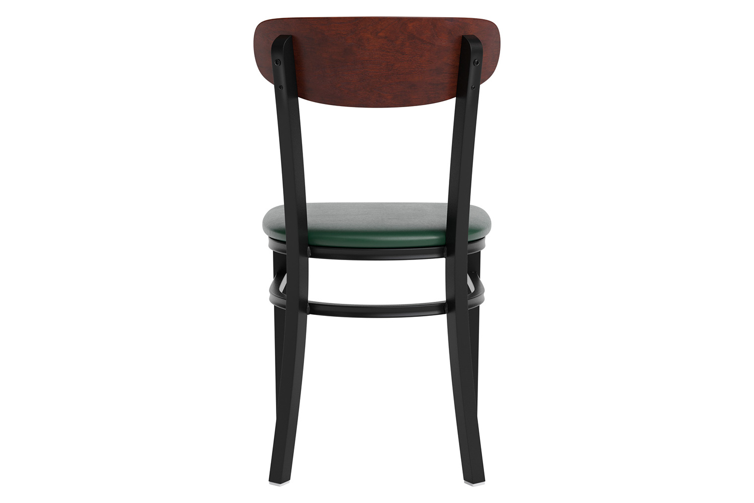 BLNK™ Wright Commercial Vinyl Dining Chair with Walnut Finish Wooden Boomerang Back - Green