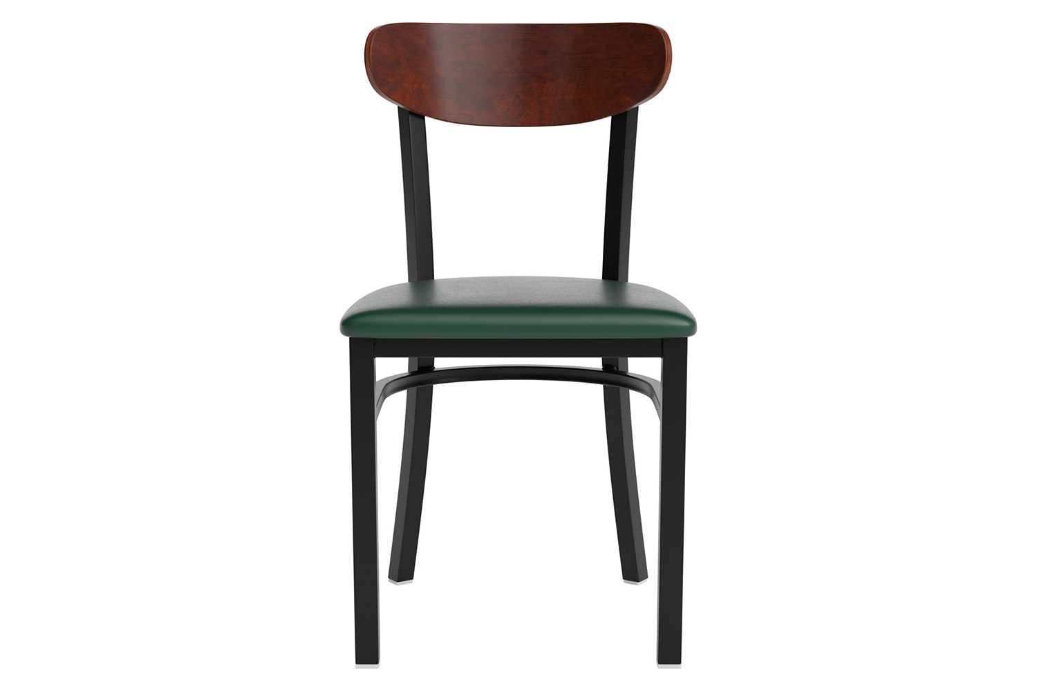 BLNK™ Wright Commercial Vinyl Dining Chair with Walnut Finish Wooden Boomerang Back - Green