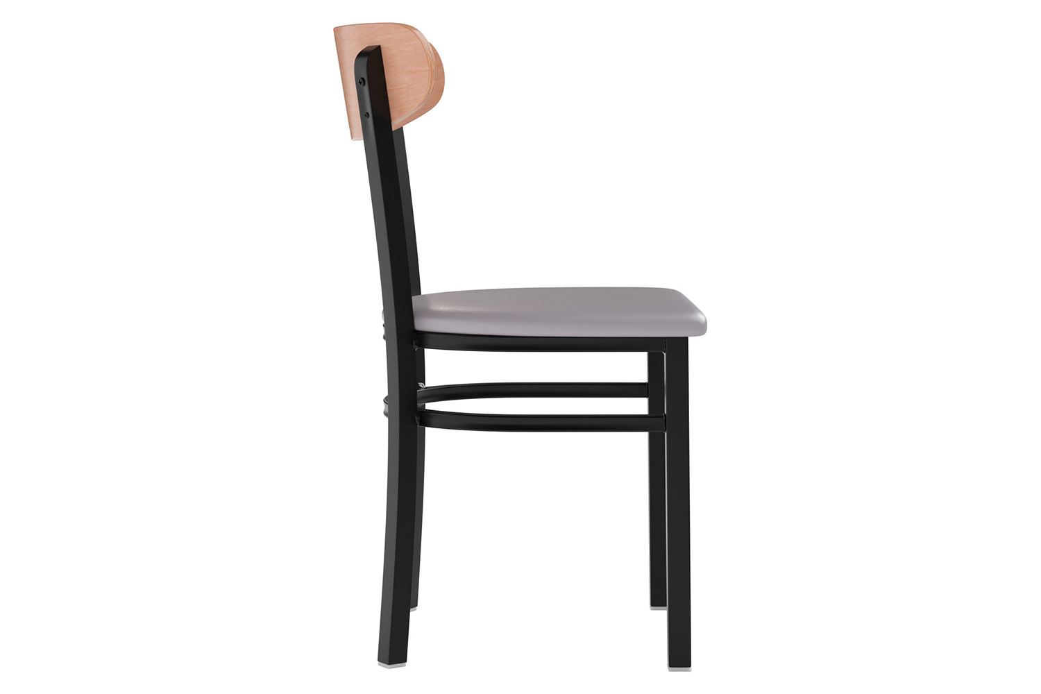 BLNK Wright Commercial Vinyl Dining Chair with Natural Birch Finish Wooden Boomerang Back - Gray