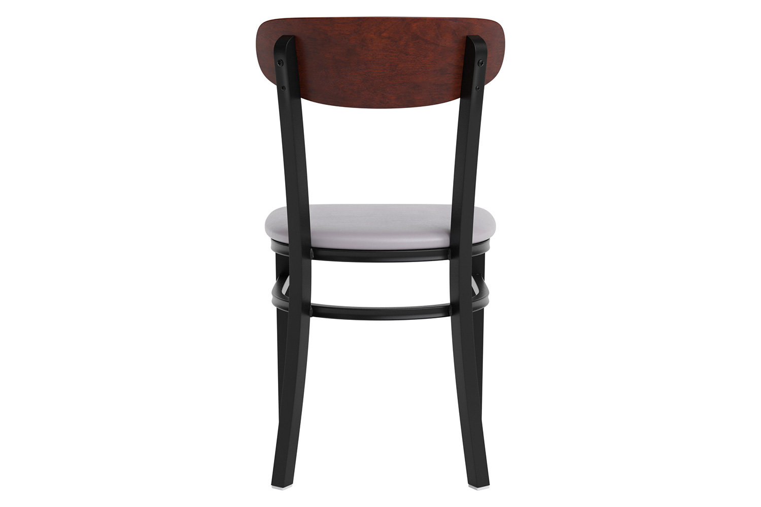 BLNK Wright Commercial Vinyl Dining Chair with Walnut Finish Wooden Boomerang Back - Gray