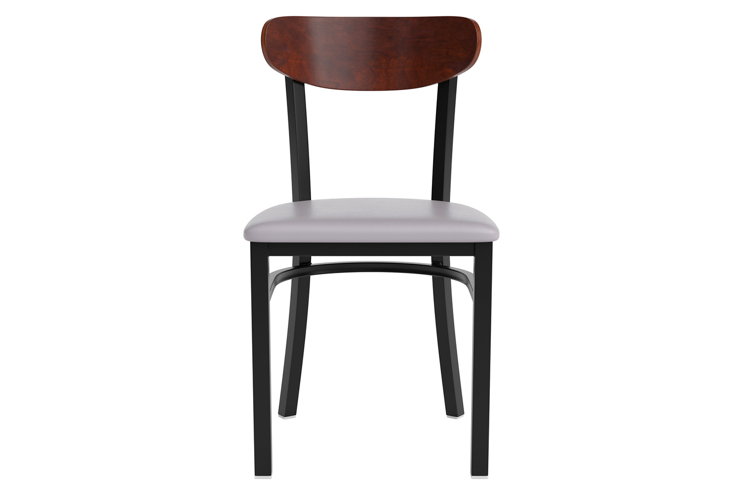 BLNK Wright Commercial Vinyl Dining Chair with Walnut Finish Wooden Boomerang Back - Gray