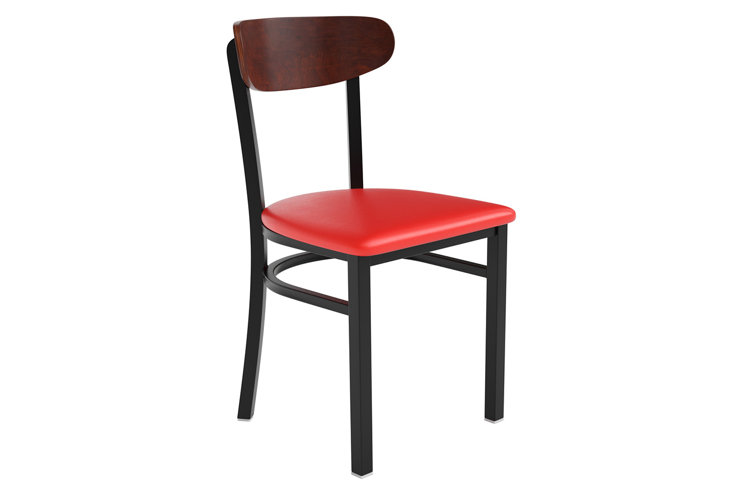 BLNK Wright Commercial Vinyl Dining Chair with Walnut Finish Wooden Boomerang Back - Red