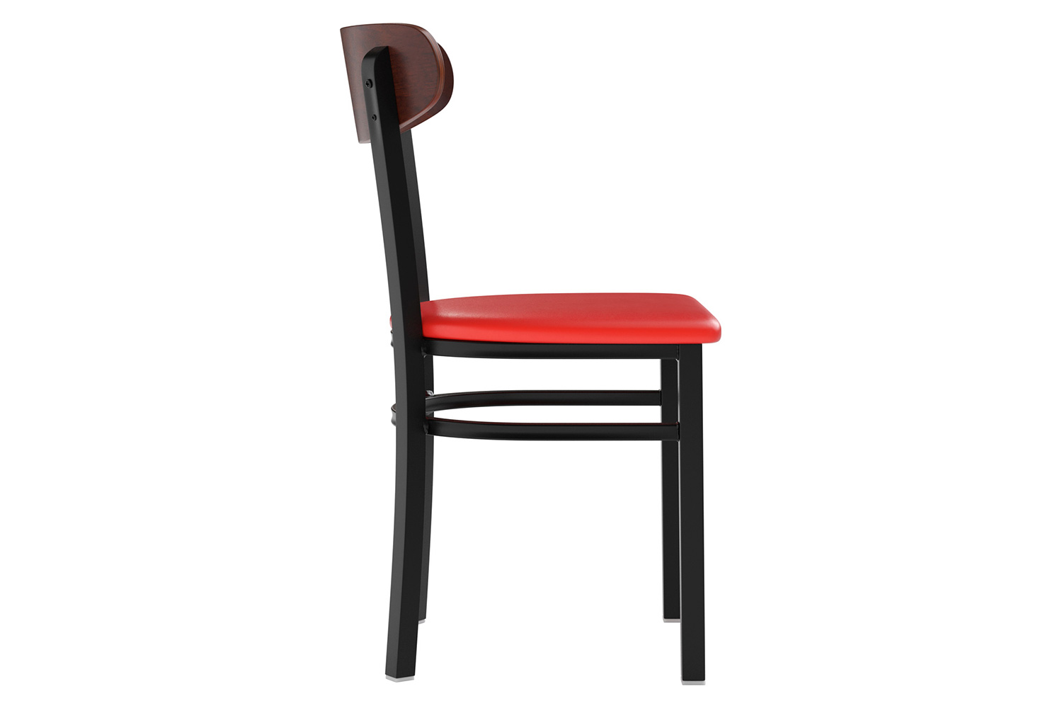 BLNK Wright Commercial Vinyl Dining Chair with Walnut Finish Wooden Boomerang Back - Red