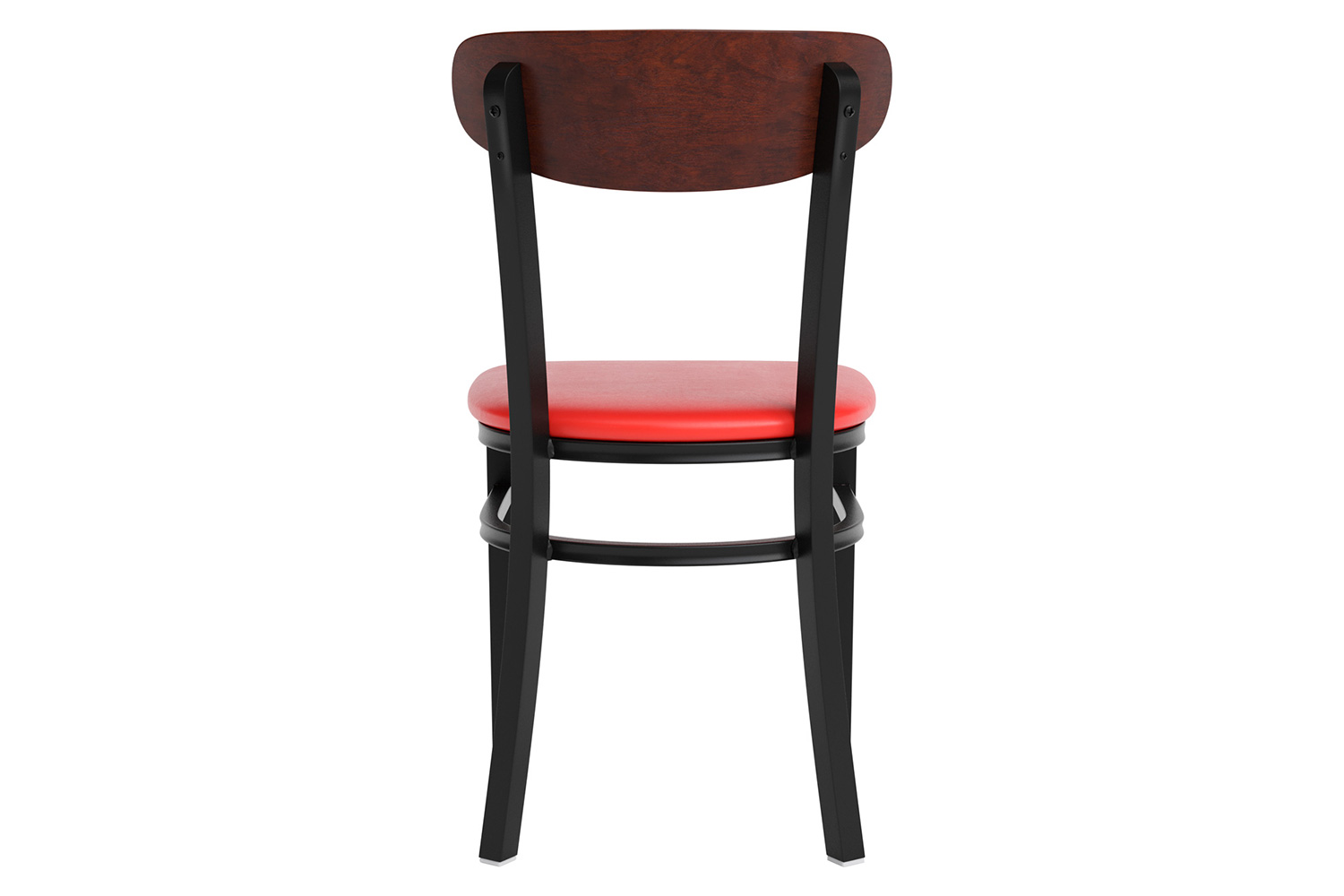 BLNK Wright Commercial Vinyl Dining Chair with Walnut Finish Wooden Boomerang Back - Red