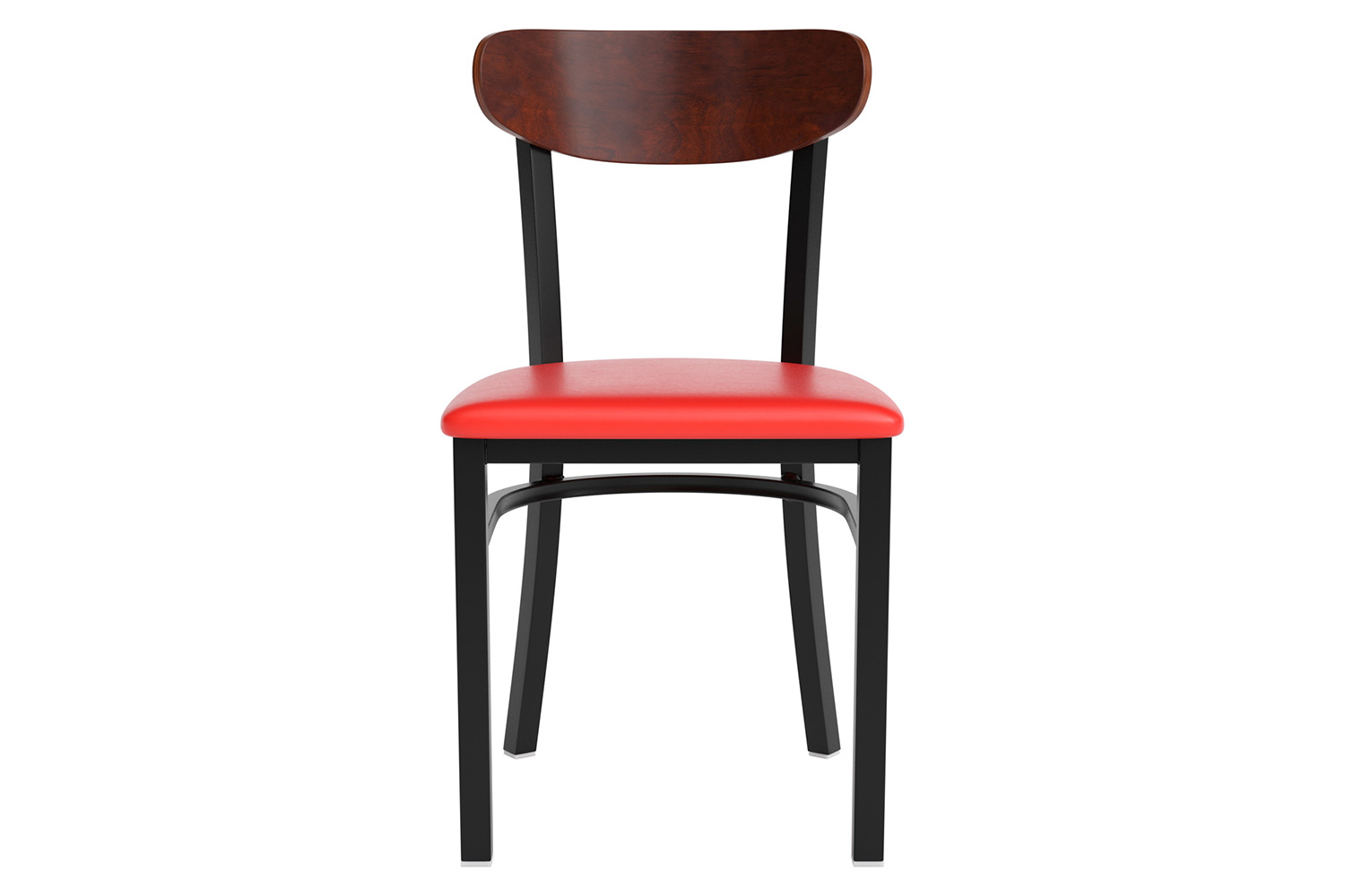 BLNK Wright Commercial Vinyl Dining Chair with Walnut Finish Wooden Boomerang Back - Red