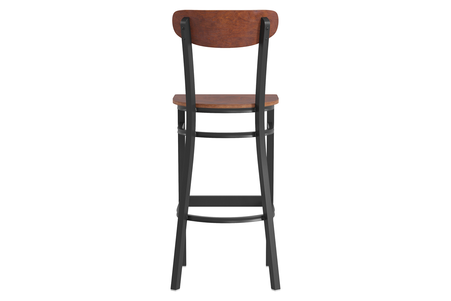 BLNK Wright Commercial Bar Stool Black Steel Frame with Wooden Boomerang Back and Solid Wood Seat - Walnut