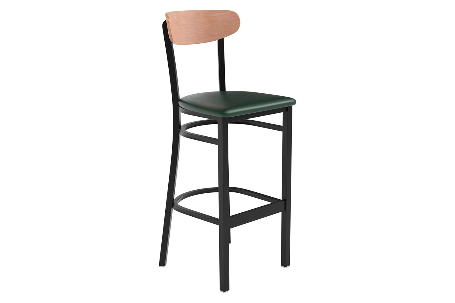 BLNK™ Wright Commercial Bar Stool Black Steel Frame with Natural Birch Finish Wooden Boomerang Back and Vinyl Seat - Green