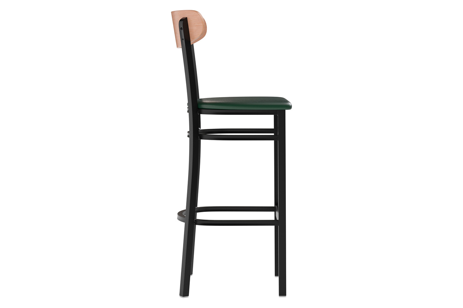 BLNK™ Wright Commercial Bar Stool Black Steel Frame with Natural Birch Finish Wooden Boomerang Back and Vinyl Seat - Green