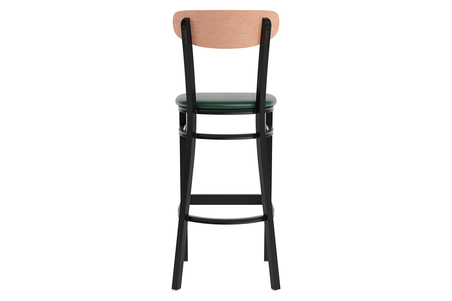 BLNK™ Wright Commercial Bar Stool Black Steel Frame with Natural Birch Finish Wooden Boomerang Back and Vinyl Seat - Green