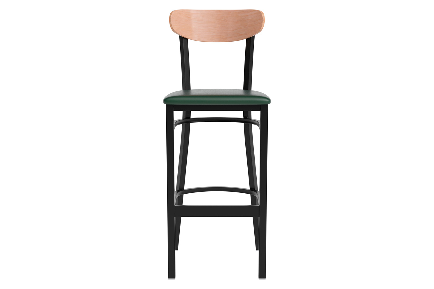 BLNK™ Wright Commercial Bar Stool Black Steel Frame with Natural Birch Finish Wooden Boomerang Back and Vinyl Seat - Green