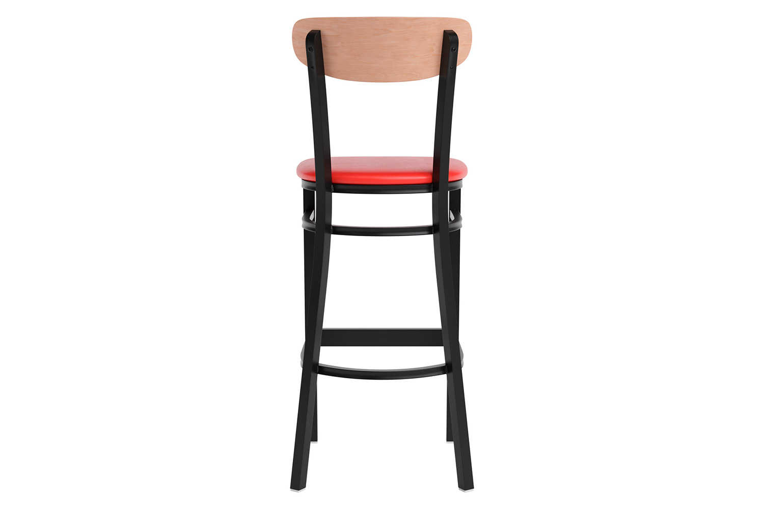 BLNK Wright Commercial Bar Stool Black Steel Frame with Natural Birch Finish Wooden Boomerang Back and Vinyl Seat - Red