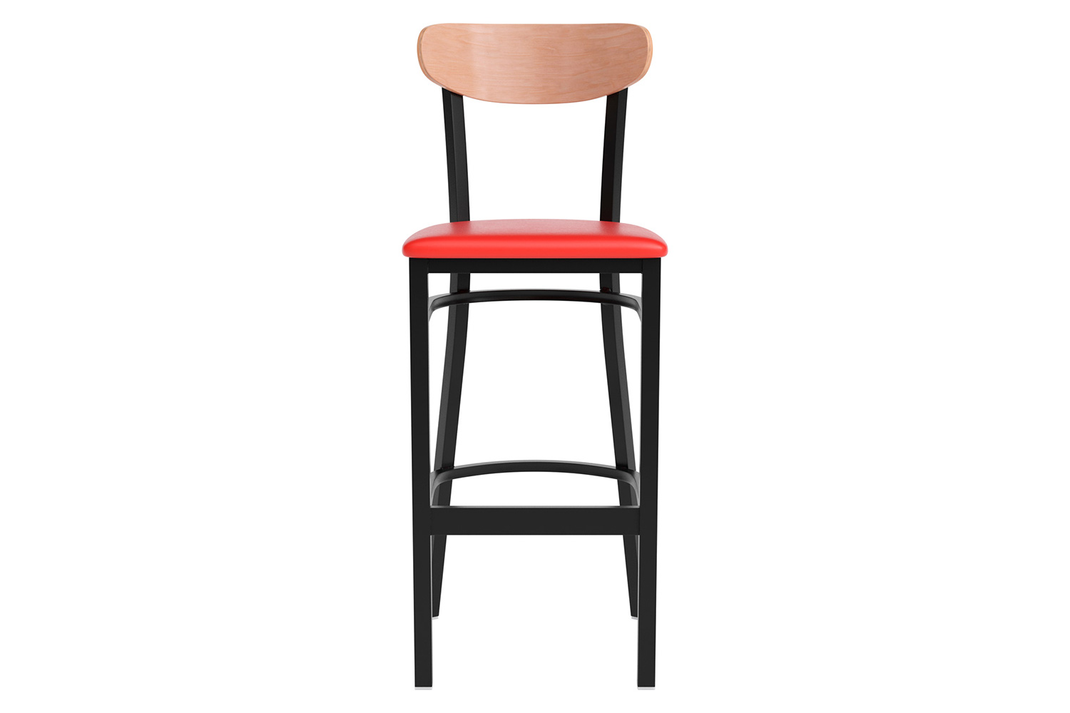 BLNK Wright Commercial Bar Stool Black Steel Frame with Natural Birch Finish Wooden Boomerang Back and Vinyl Seat - Red