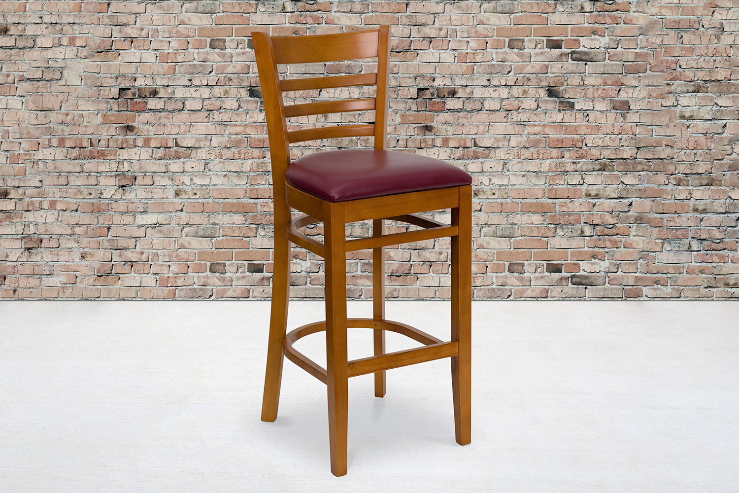 BLNK HERCULES Series Cherry Wood Ladder Back Restaurant Bar Stool with Vinyl Seat