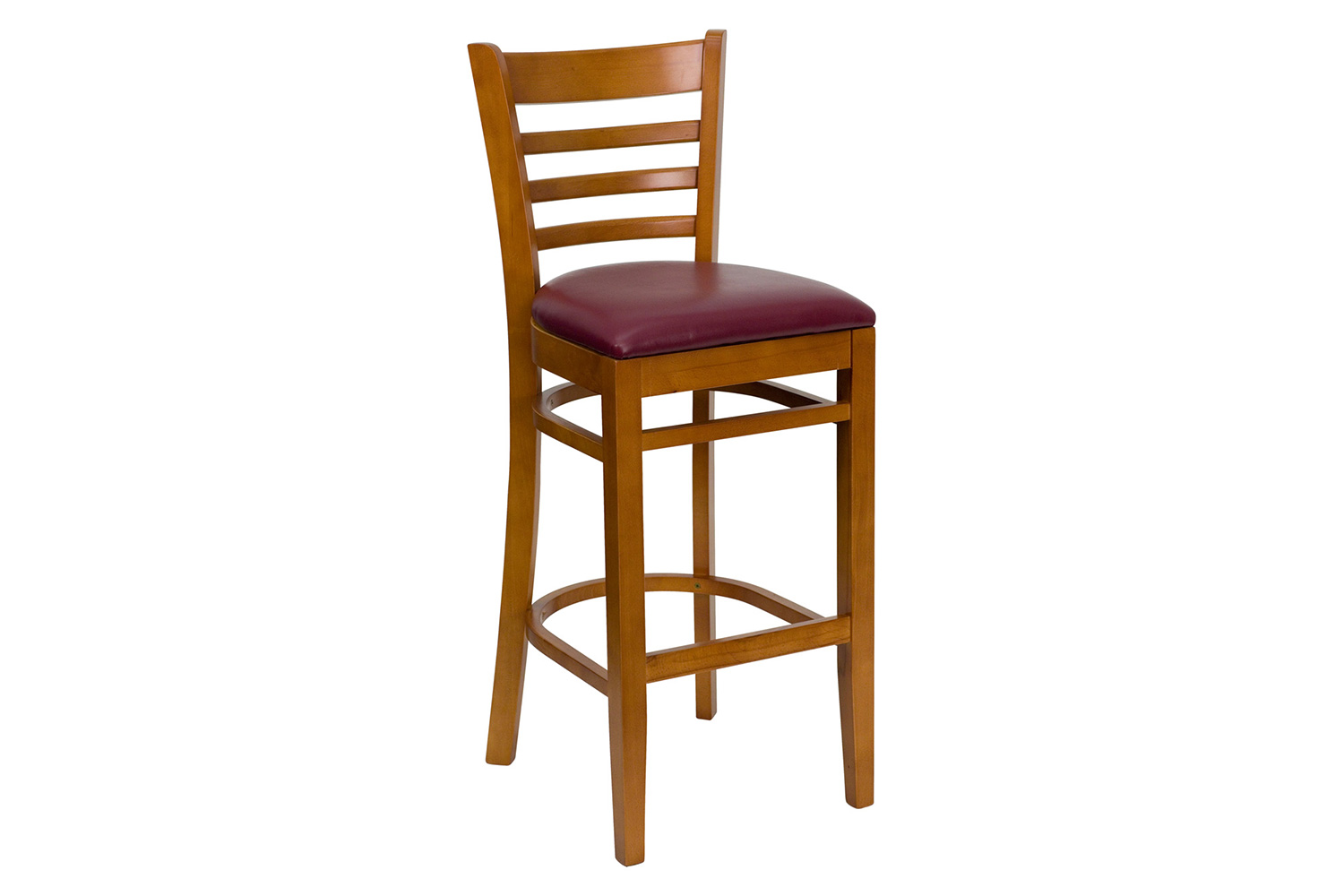 BLNK HERCULES Series Cherry Wood Ladder Back Restaurant Bar Stool with Vinyl Seat - Burgundy