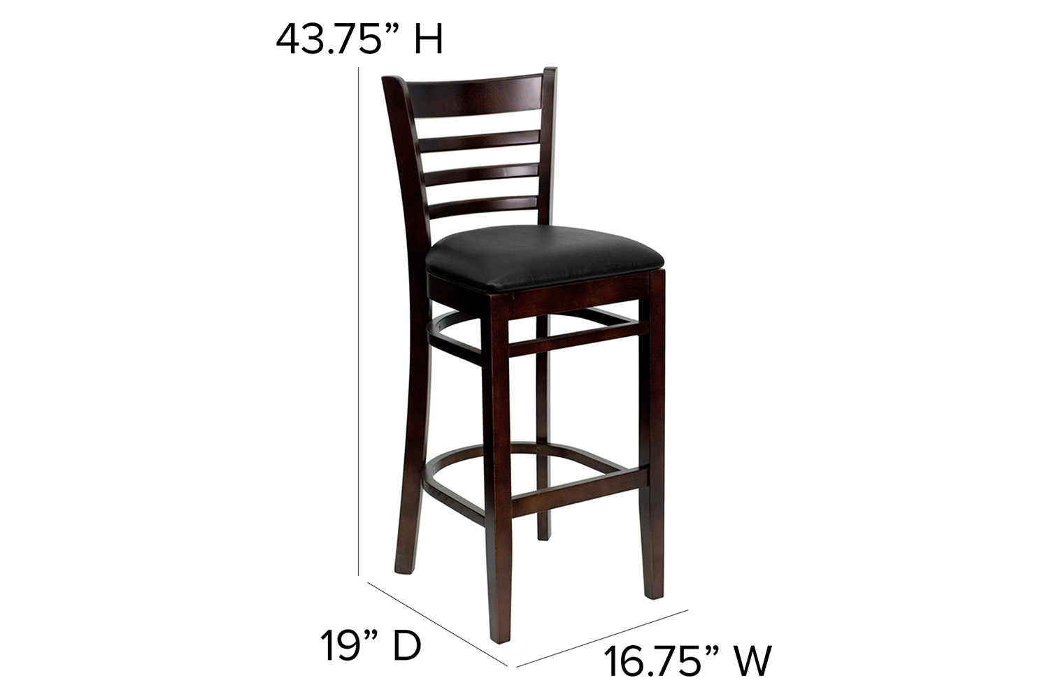 BLNK HERCULES Series Mahogany Wood Ladder Back Restaurant Bar Stool with Vinyl Seat - Black